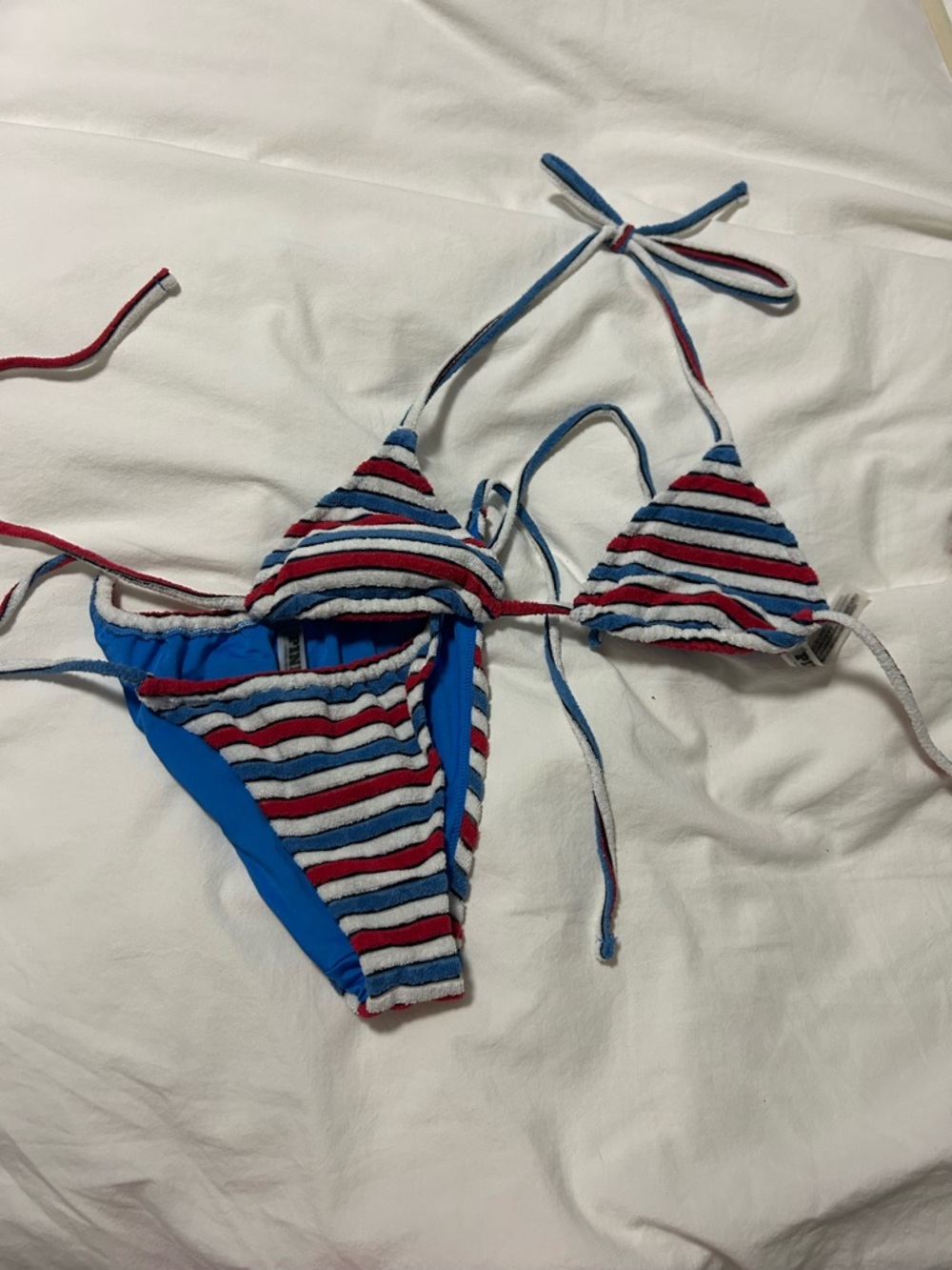 PINK Victoria's Secret Blue, Red, White Striped Triangle Bikini
